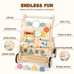 LOL-FUN walker featuring gear toy to boost fine motor skills.