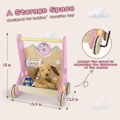LOL-FUN pink wooden baby walker design offers a bright safe early walking option