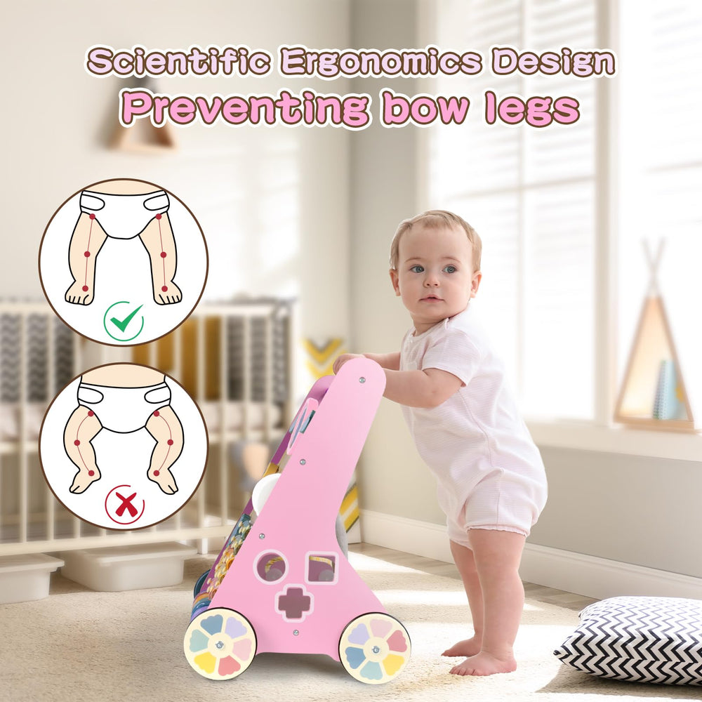 LOL-FUN wooden baby walker drum and xylophone enable musical exploration on the move