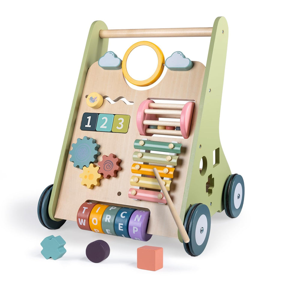 LOL-FUN wooden baby walker with wheels for smooth first steps and floor protection