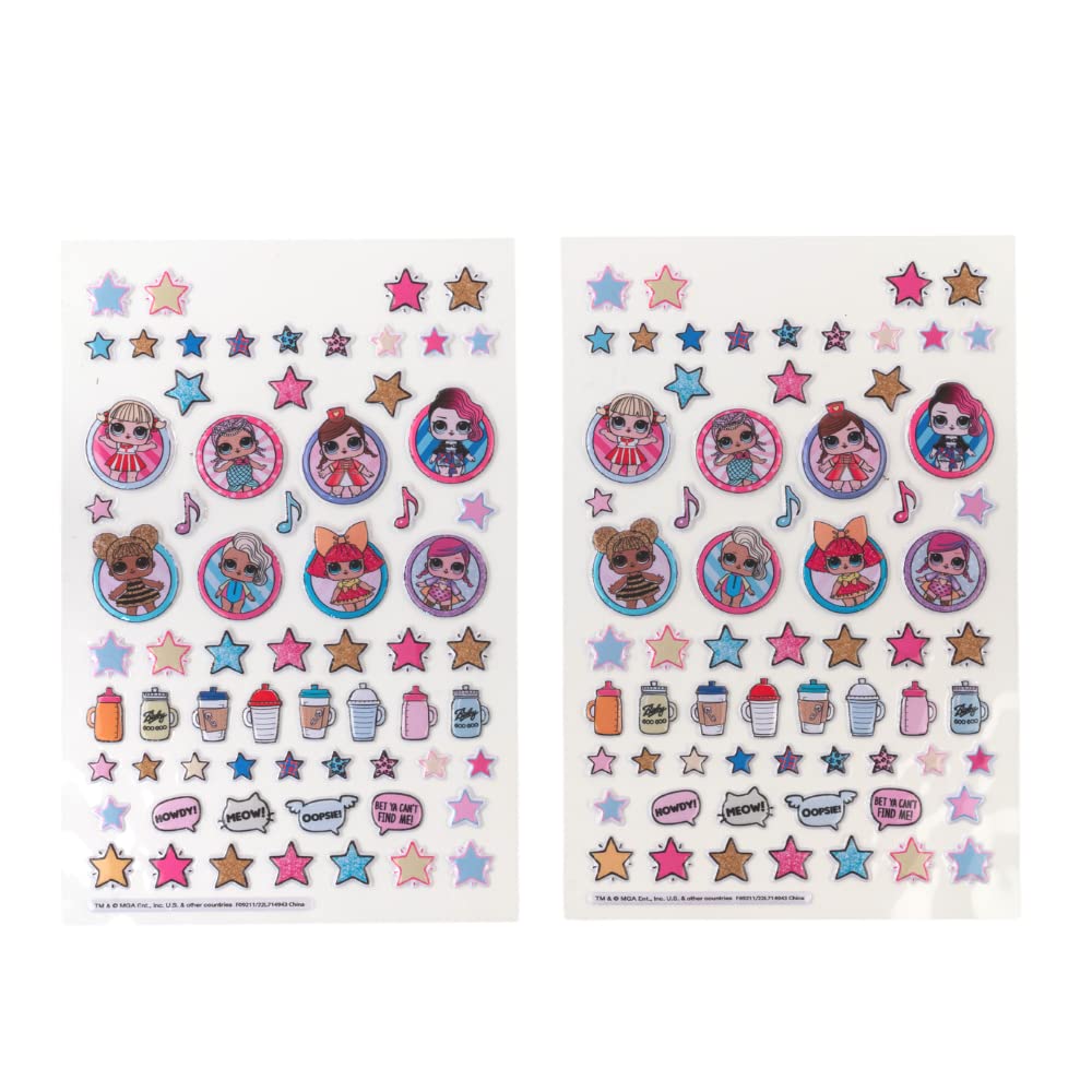 LOL Surprise puffy stickers sheet adds dimensional accents to scrapbooks.