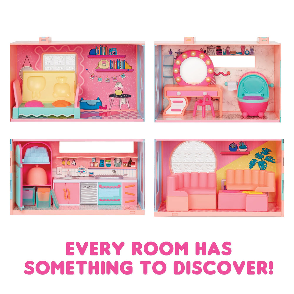 Six rooms and furniture pieces spark varied pretend-world scenes.