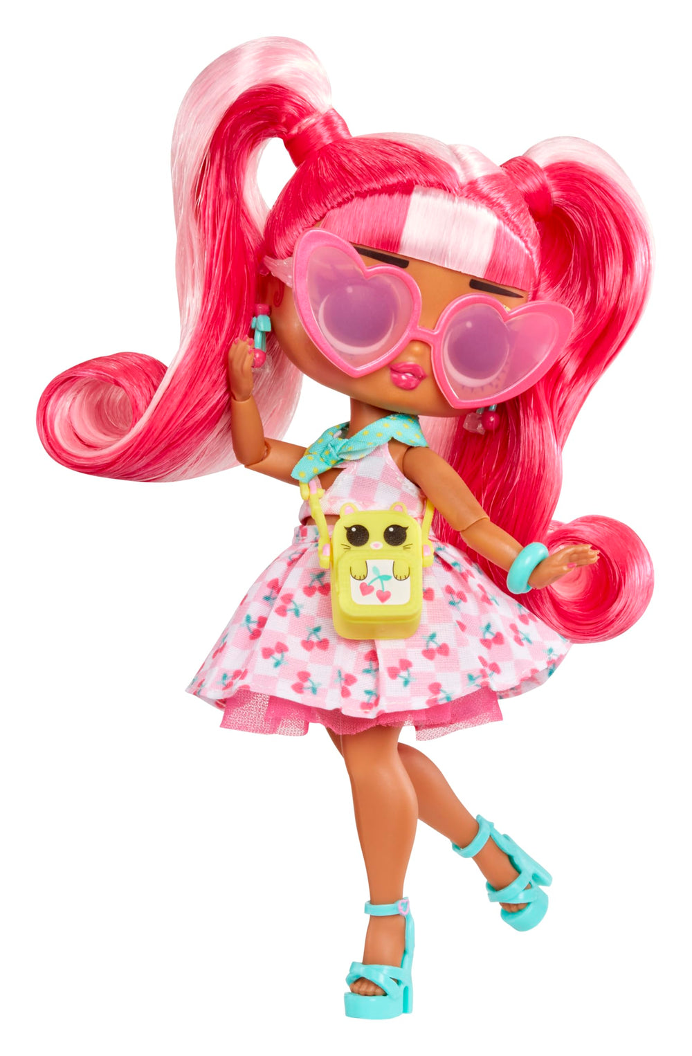 Articulated doll with outfits, shoes, and accessories for play.