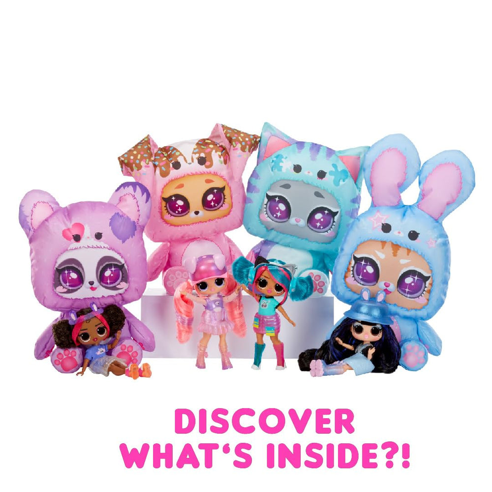 Collection of four L.O.L. Surprise Tweens dolls with pet costumes.