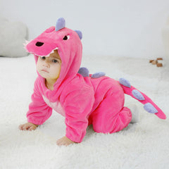 LOLANTA Dinosuar hooded jumpsuit pink back view for festive photos