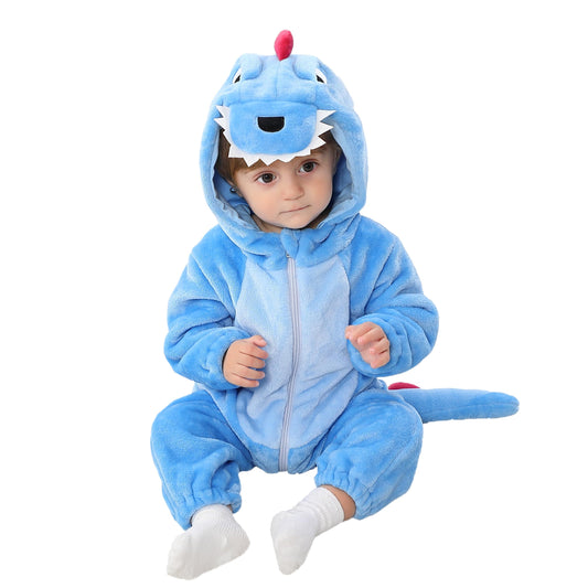 LOLANTA toddler dinosaur hooded onesie in blue for cozy playtime.