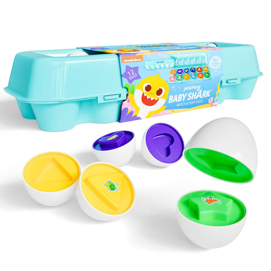 Lollipop Baby Shark eggs toy 12-pack ready for color and shape matching fun.