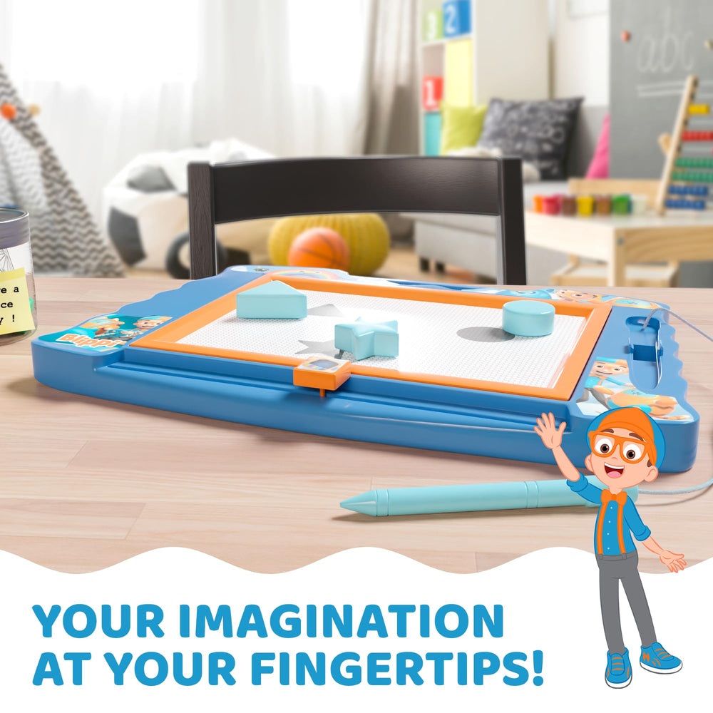 Lollipop Blippi magnetic sketcher with heart stamps for imaginative doodling.
