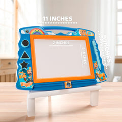 Lollipop Blippi magnetic sketcher with triangle stamps for learning shapes.