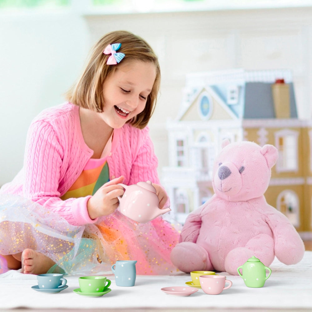 Lollipop porcelain tea set in vibrant colors sparks imaginative play and smiles.