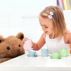 Lollipop non-toxic tea set keeps play safe and materials kid-friendly.