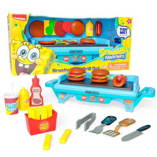 Lollipop SpongeBob grill playset shows a colorful pretend grill for imaginative meals.