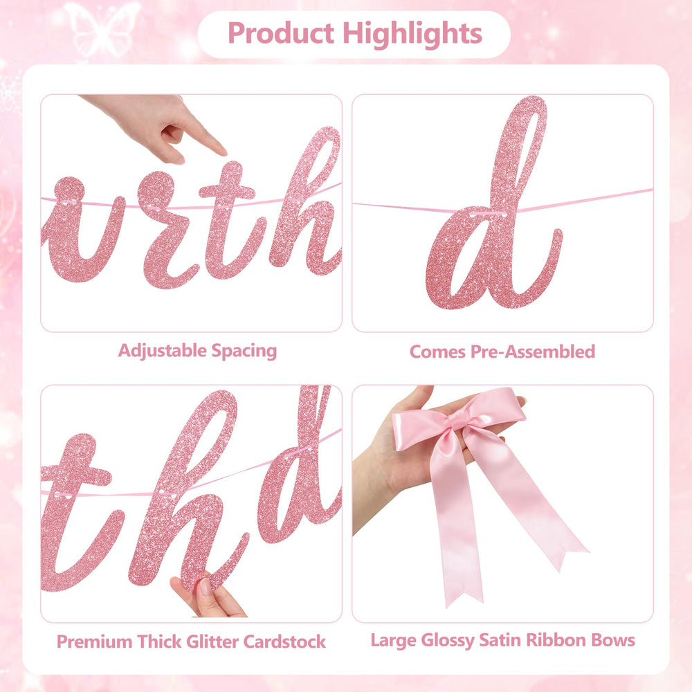 Lomantank glitter birthday banner adds sparkle to celebrations.