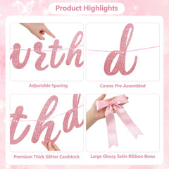 Lomantank glitter birthday banner adds sparkle to celebrations.