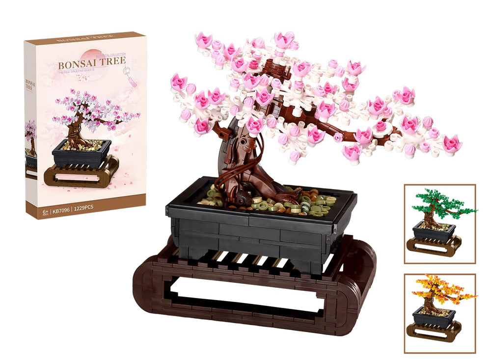 LOMBEE Cherry Blossom Tree Building Set—elegant bonsai centerpiece with blooming branches.