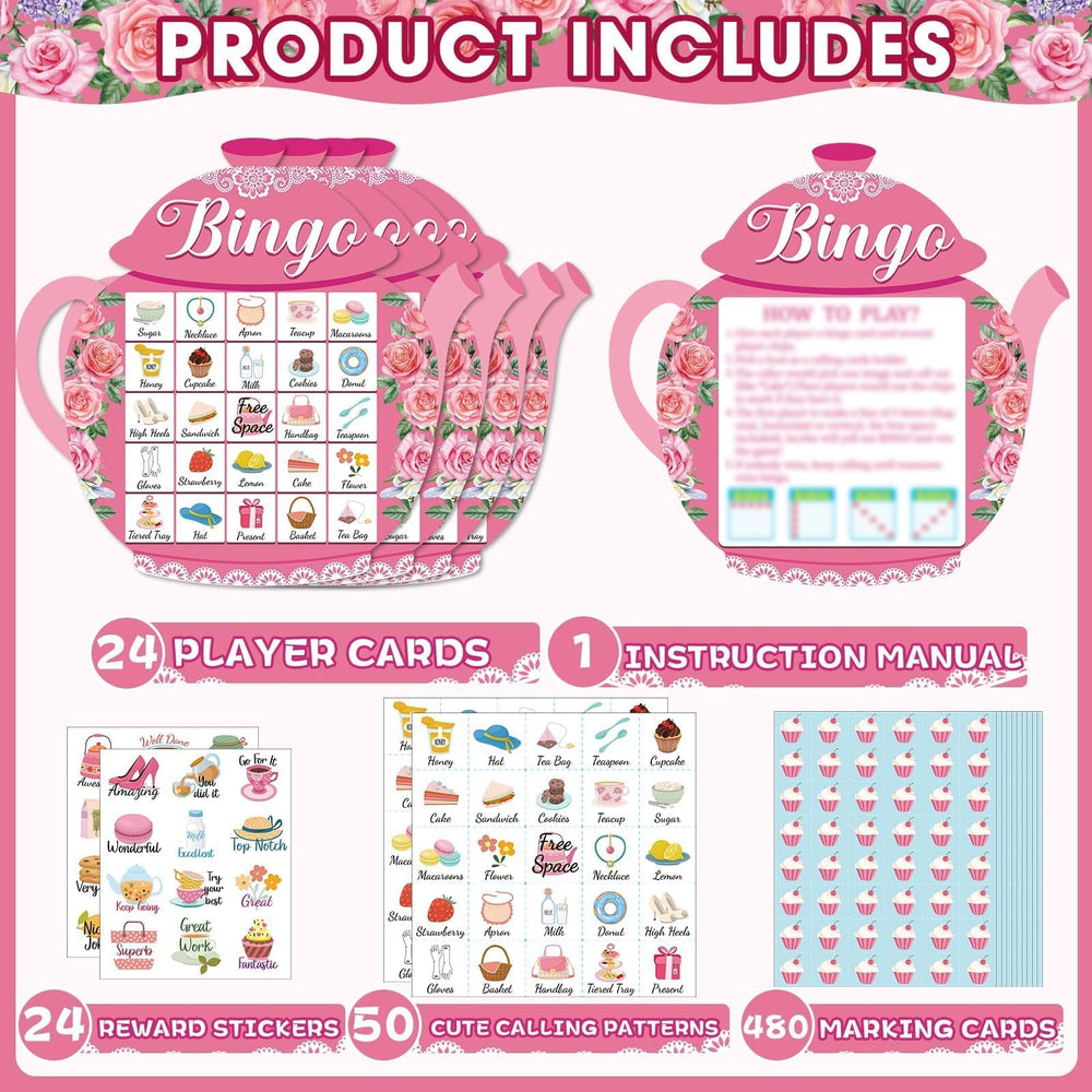 Lonfliness calling cards with floral tea terms spark conversation and learning during parties.