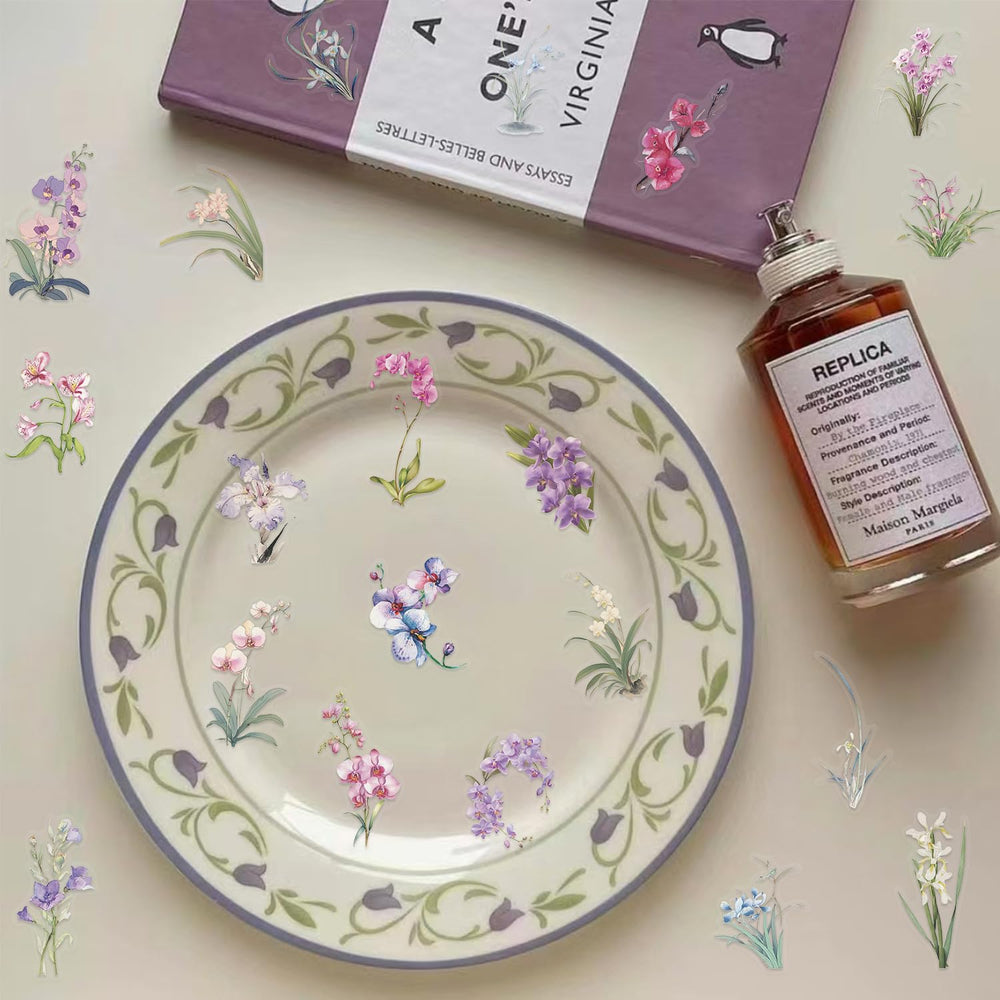 LOOGFDC laptop sticker with watercolor wildflowers, easy to reposition on laptops and notebooks.