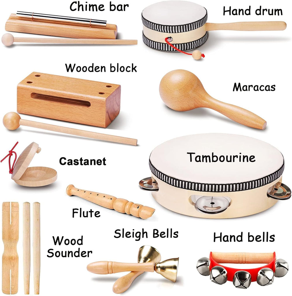 LOOIKOOS toddler wooden beating instruments invite shared music time.