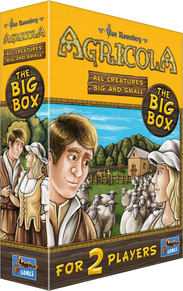 Lookout Agricola All Creatures Big and Small Big Box cover highlighting premium farming theme for family game nights