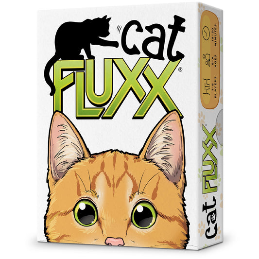 Looney Labs Cat Fluxx game box is perfect for quick family game nights.