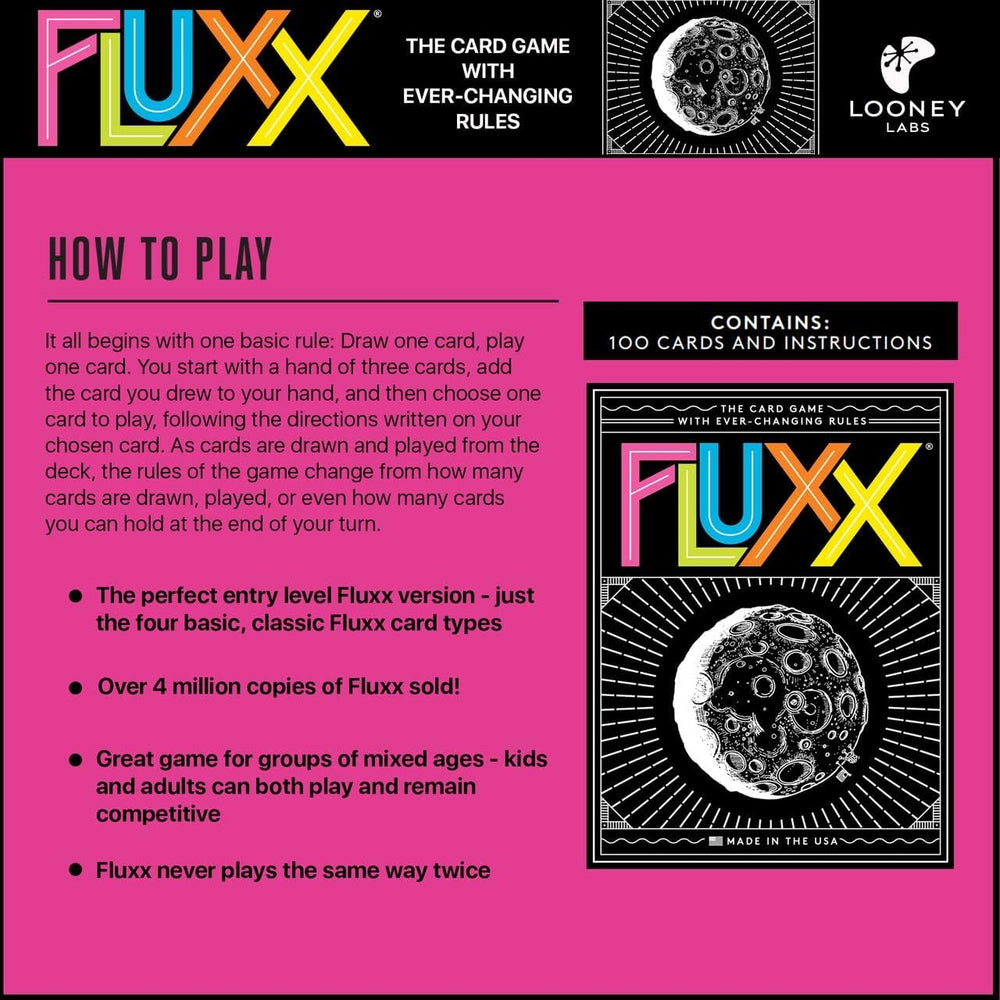 Compact Fluxx 5.0 travel setup fits in a backpack for on-the-go play.