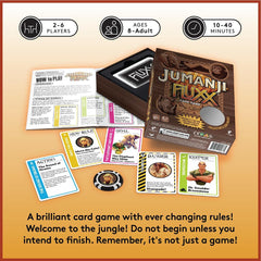 Looney Labs Jumanji Fluxx cards in hand illustrate changing rules in action