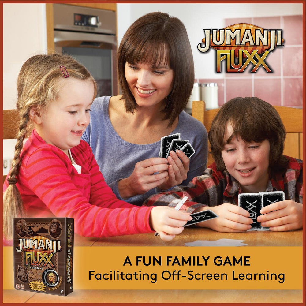 Looney Labs Jumanji Fluxx family game night scene captures bonding moments
