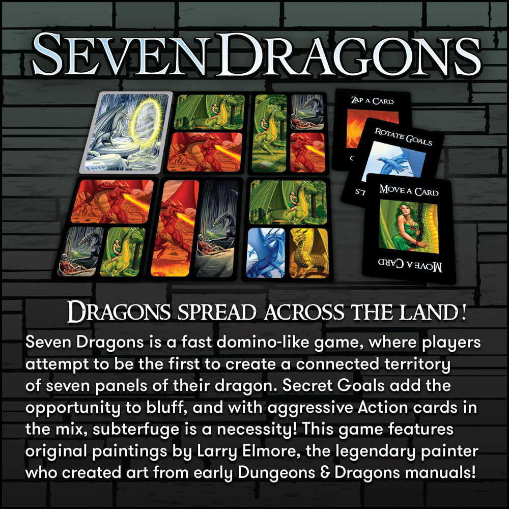 Looney Labs Seven Dragons action cards disrupt opponents and create tense moments during turns.