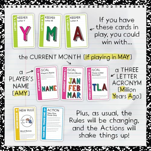 Word Fluxx goal cards laid out to spark strategic word challenges