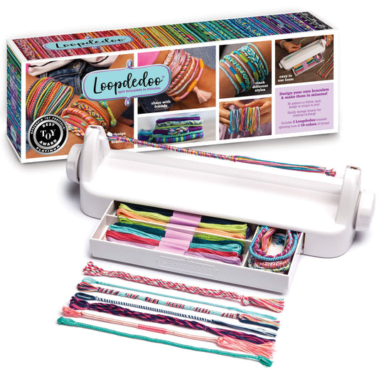 Loopdedoo spinning loom in action for quick bracelet crafting.
