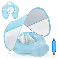 Loowarts baby pool float with canopy provides secure shade for infant play.
