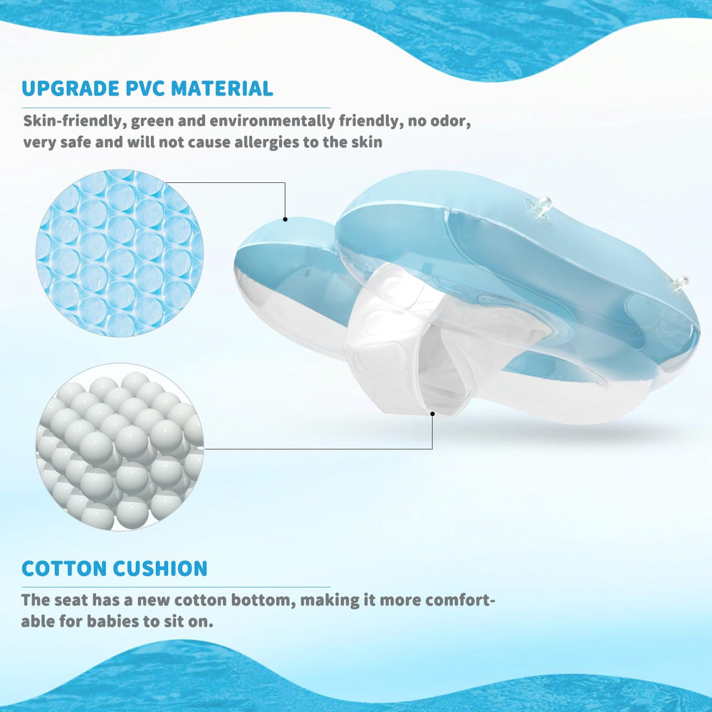 Loowarts infant swim float with safety seat supports baby during water exploration.