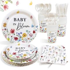 Lopeastar baby in bloom dessert plates; sturdy and soak-proof for spring baby shower snacks.