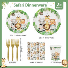 Lopeastar safari 125piece pack provides complete disposable tableware for celebrations