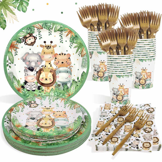 Lopeastar safari plates 9inch set for party tables with sage green jungle theme and easy cleanup