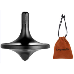 LOQATIDIS stainless-steel spinning top on a desk, smooth and durable.