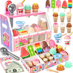 Loscola ice cream counter for pretend play, durable wood for kid-safe use.