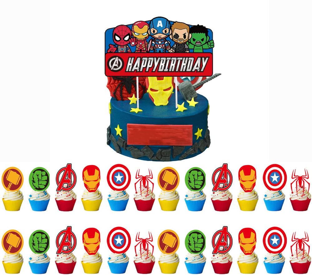Losede 25pcs cake toppers set with Happy Birthday large topper, ideal for festive cakes.