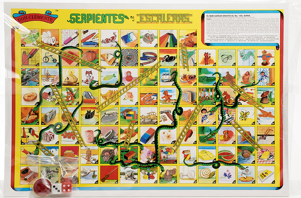Loteria Don Clemente front board with vibrant snakes and ladders art
