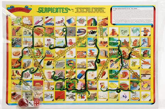 Loteria Don Clemente front board with vibrant snakes and ladders art
