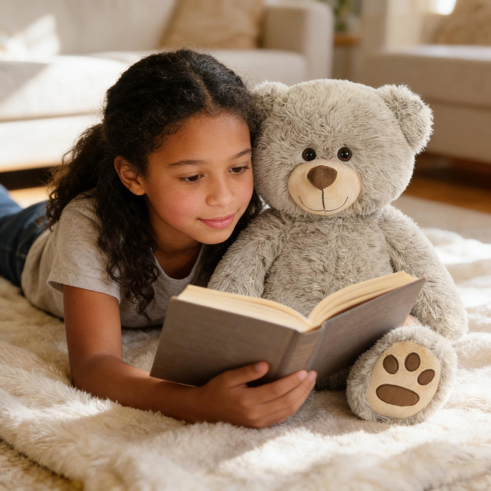 LotFancy teddy bear with safe eyes and stitched nose for durable, kid-friendly companionship.