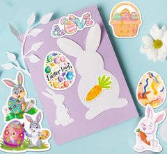 Lotsduoler Easter stickers rabbit basket, great for gift tags and envelopes.