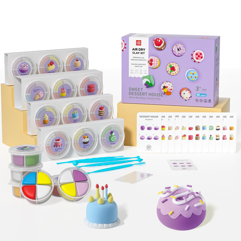 LOUFOR Air Dry Clay Kit with 12 color cans for endless kid-friendly crafts