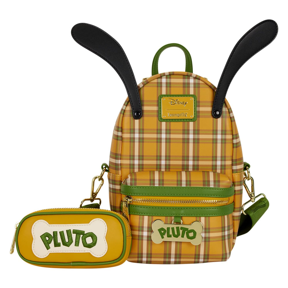 Loungefly Disney Pluto 95th Anniversary sling bag, yellow plaid, ideal for daily outings.