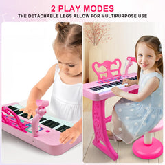 Love&Mini keyboard with stool shown for comfortable seated play