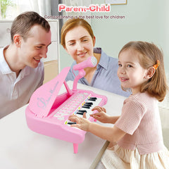 Love&Mini pink piano with microphone enabling sing-along play.