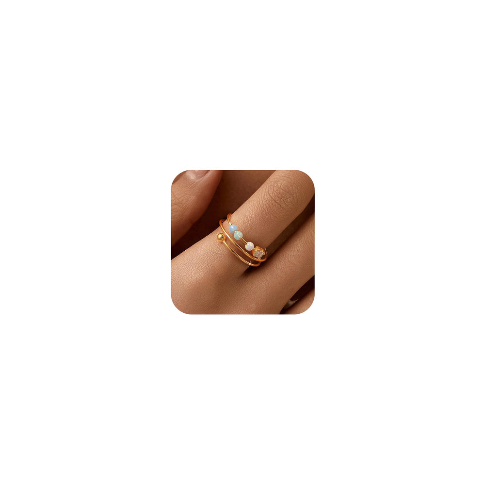 LOVECOM 14K gold plated fidget ring with opal beads for daily wear