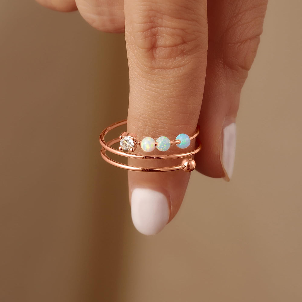 LOVECOM opal beads spinner ring with three turnable opals for versatile styling