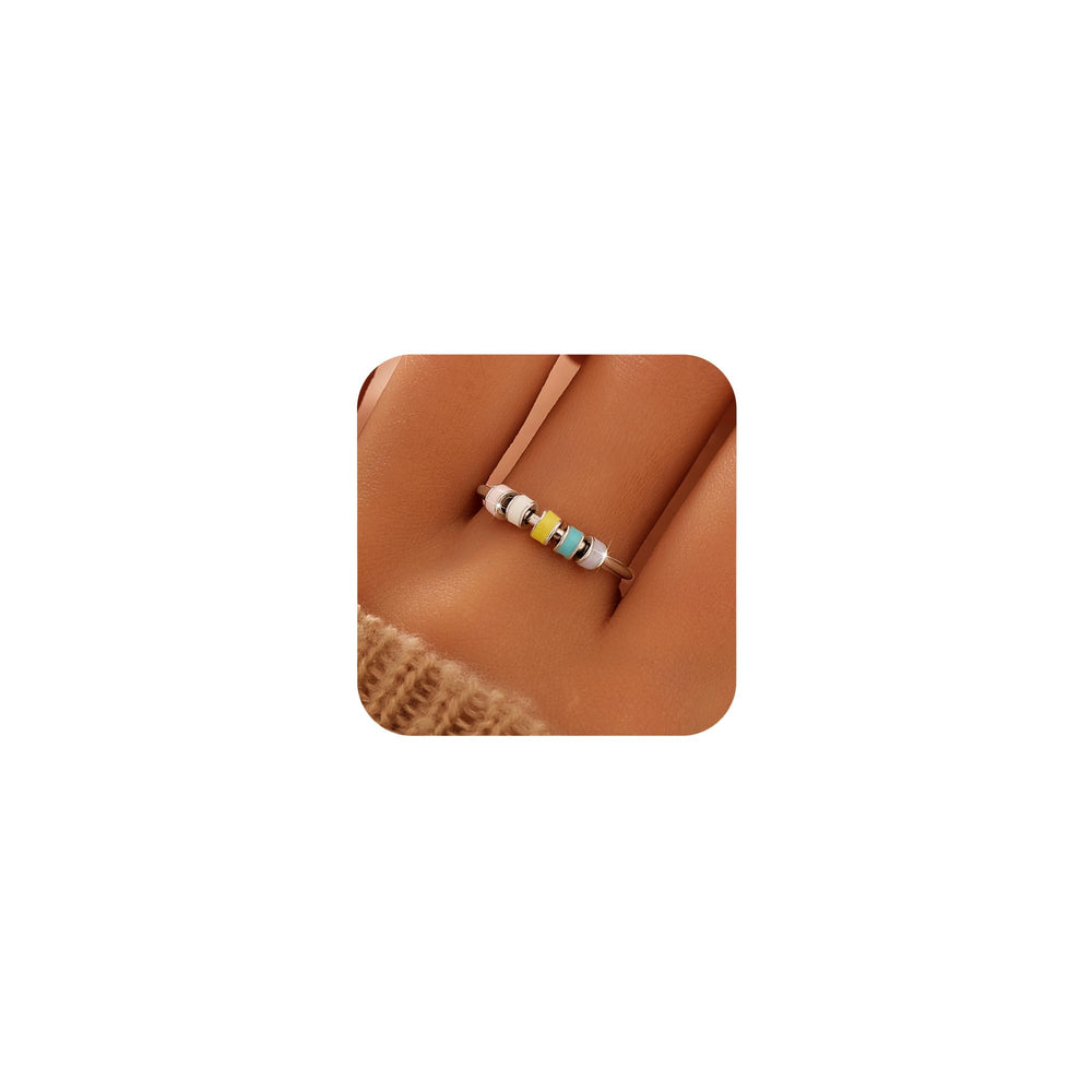 LOVECOM sterling silver fidget ring with colorful enamel beads for stylish stress relief wear