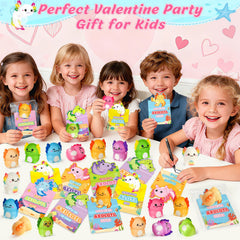 LovelyJn Valentine party favors display with axolotl cards and toys